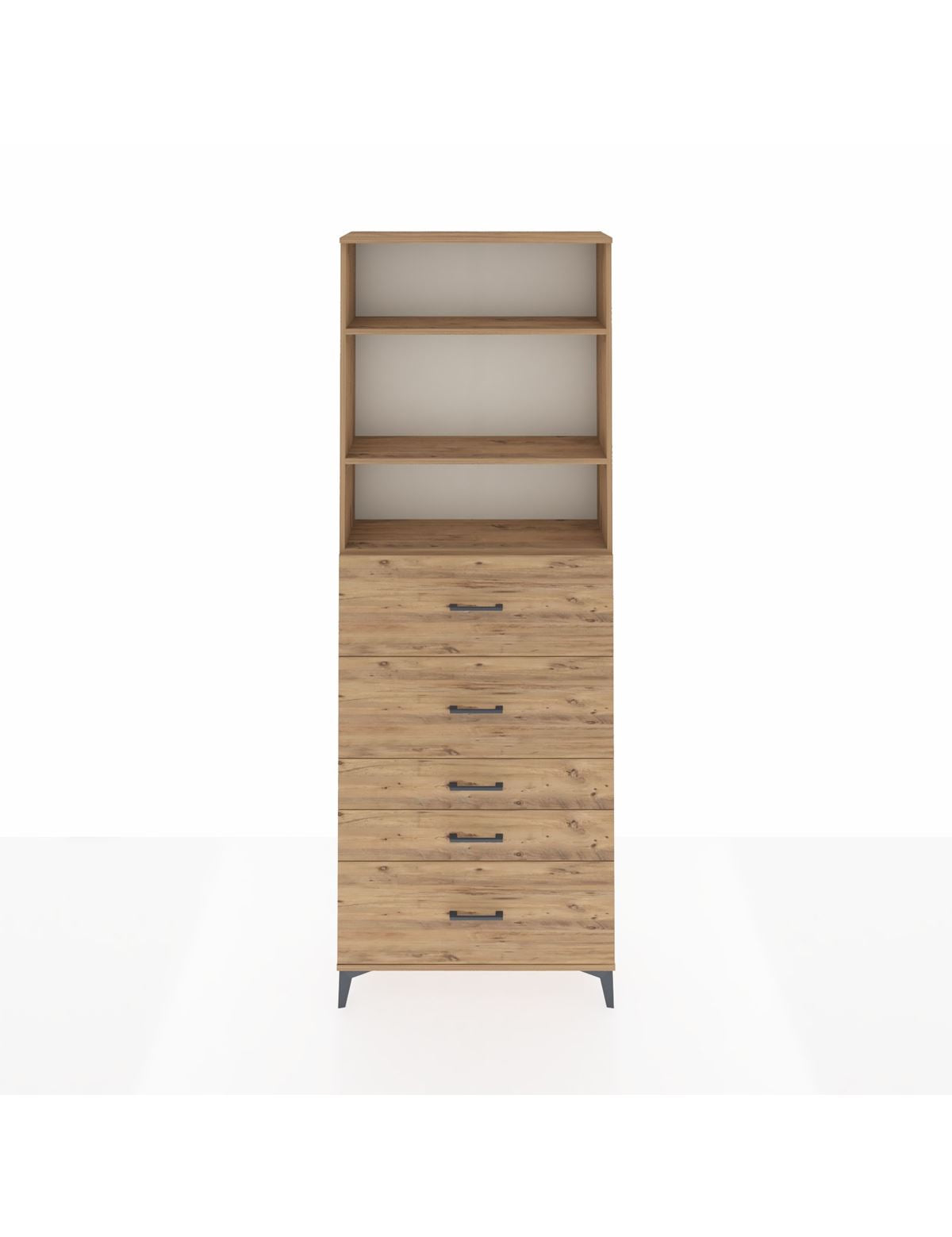 Arges Dolap 3 Raflı 5 Çekmeceli 88x30x243 Çam-Çam