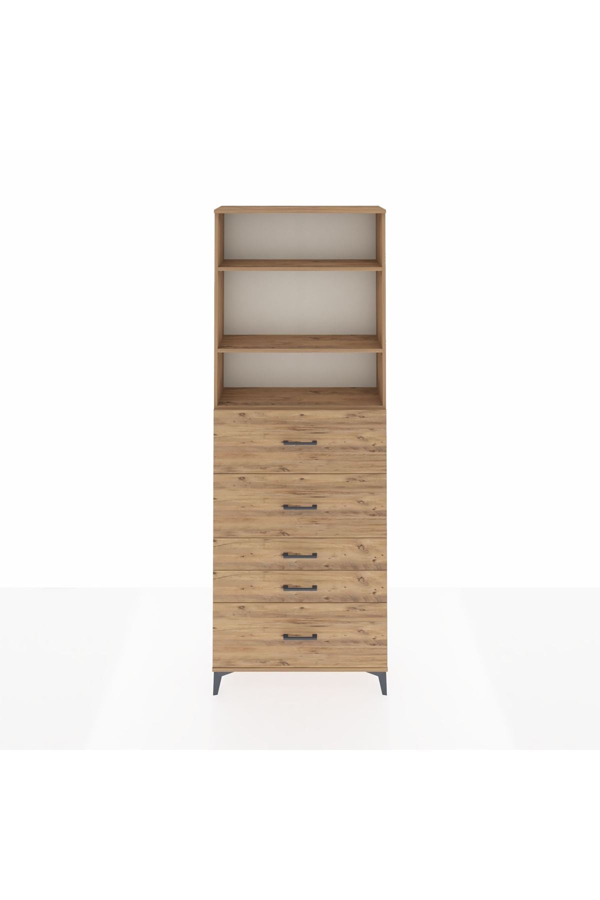 Arges Dolap 3 Raflı 5 Çekmeceli 88x30x243 Çam-Çam