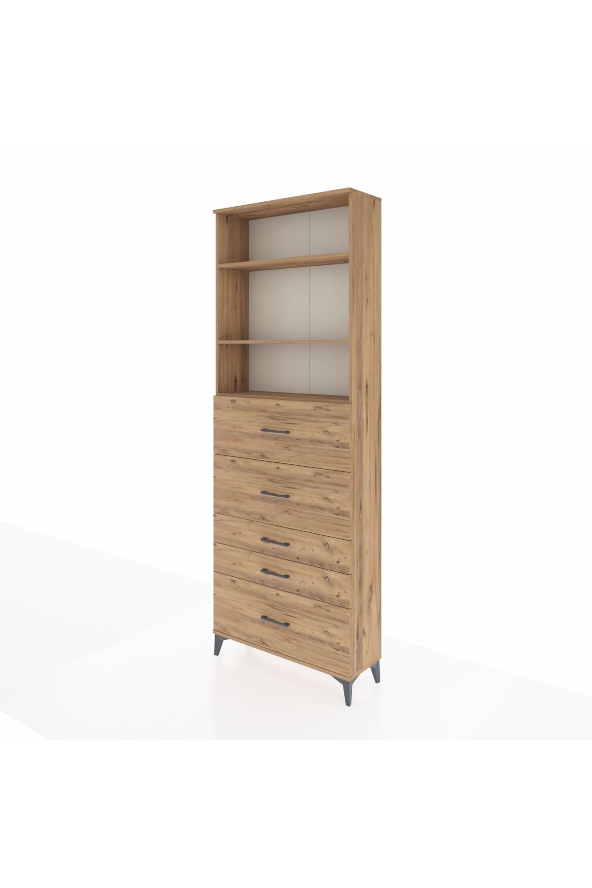 Arges Dolap 3 Raflı 5 Çekmeceli 88x30x243 Çam-Çam