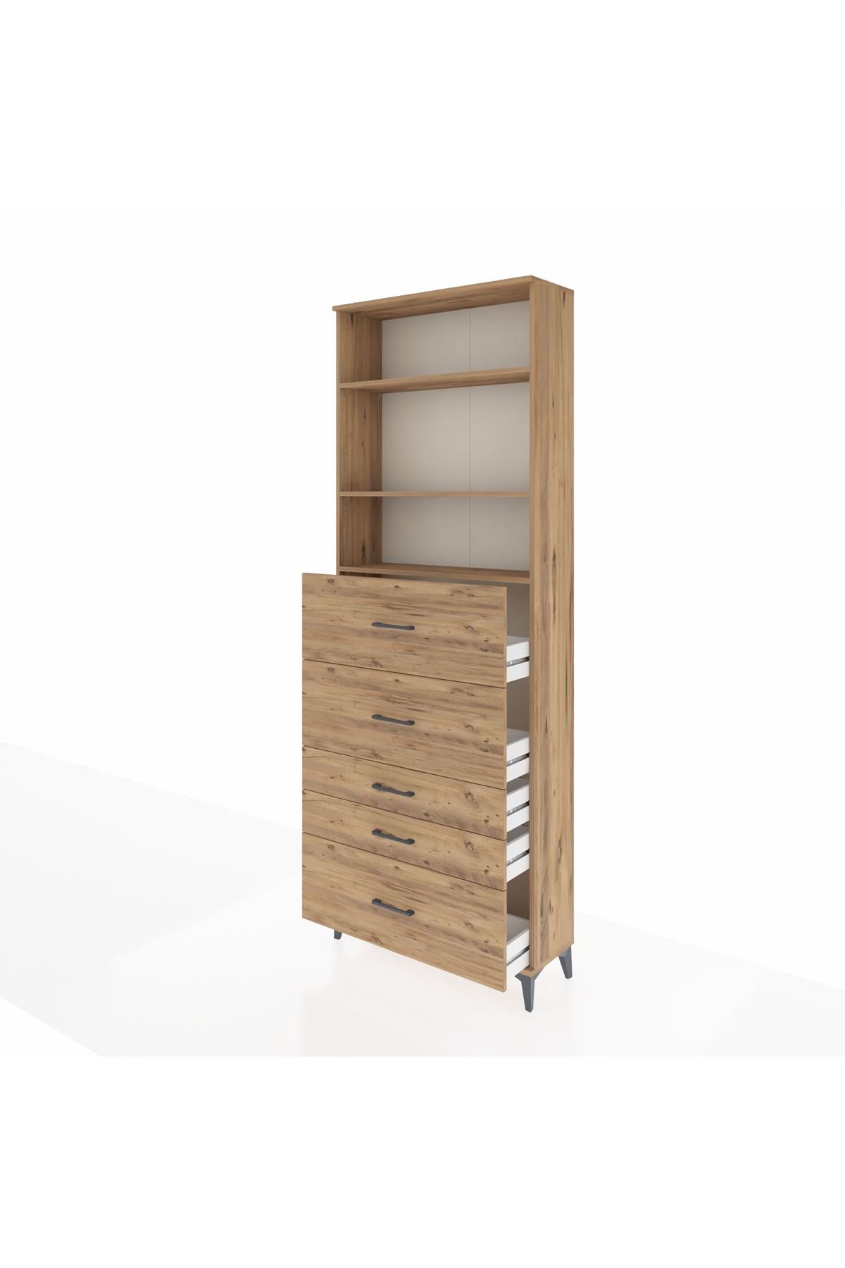 Arges Dolap 3 Raflı 5 Çekmeceli 88x30x243 Çam-Çam