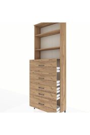 Arges Dolap 3 Raflı 5 Çekmeceli 88x30x243 Çam-Çam