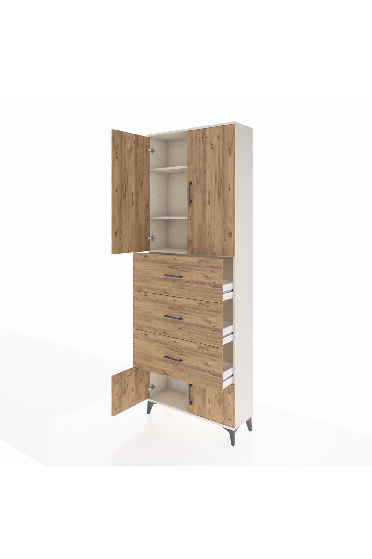 Arges Dolap 3 Raflı 3 Çekmeceli 4 Kapaklı 88x30x243 Aytaşı-Çam