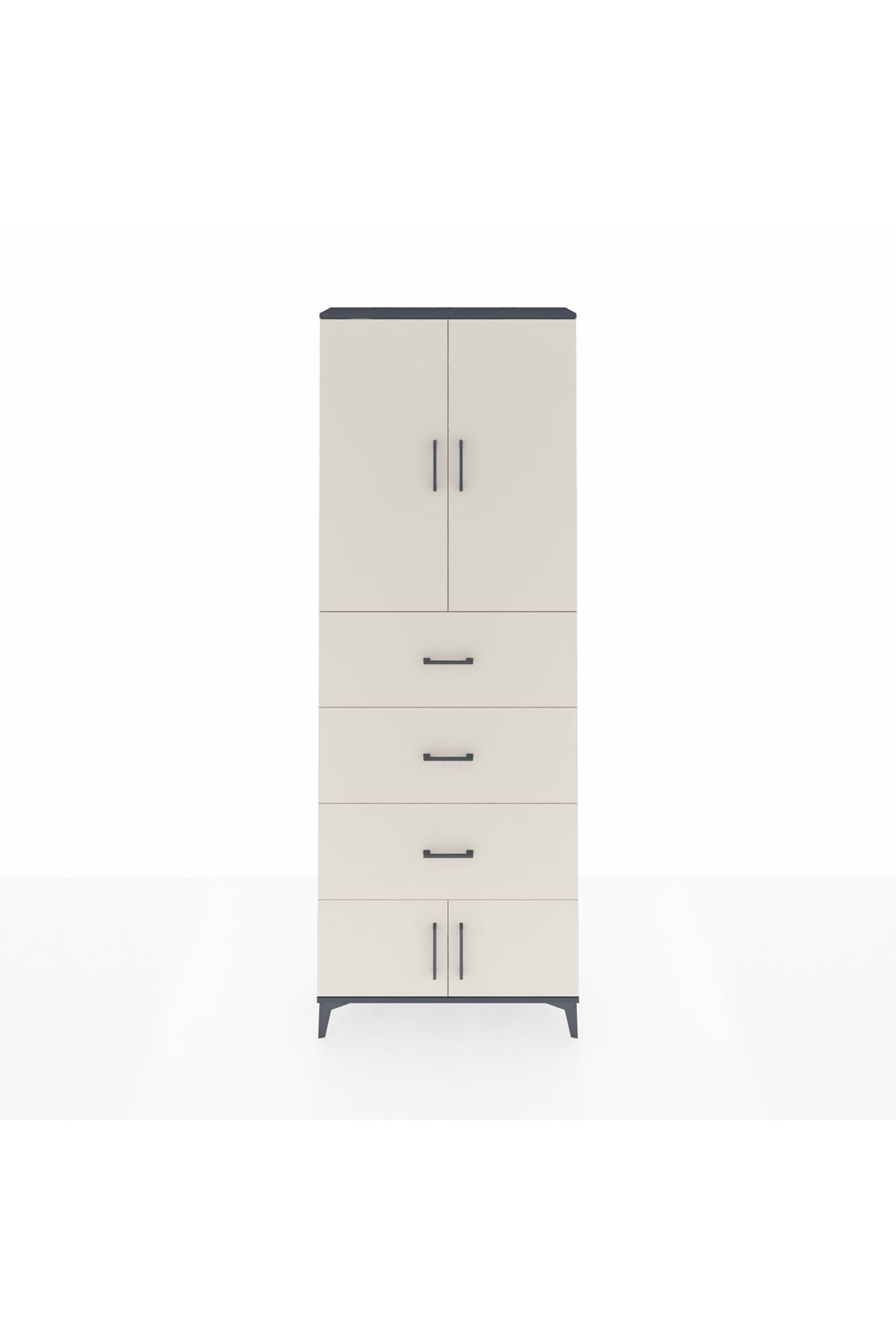 Arges Dolap 3 Raflı 3 Çekmeceli 4 Kapaklı 88x30x243 Antrasit-Aytaşı