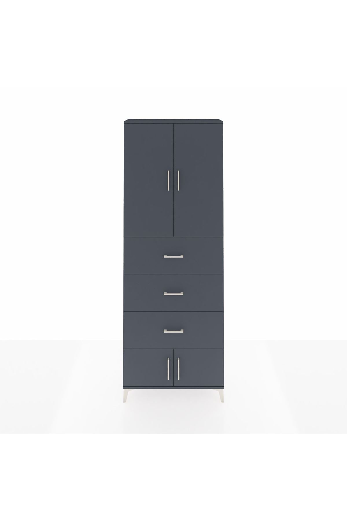 Arges Dolap 3 Raflı 3 Çekmeceli 4 Kapaklı 88x30x243 Antrasit-Antrasit