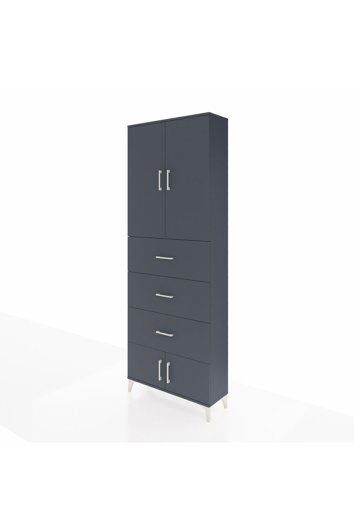 Arges Dolap 3 Raflı 3 Çekmeceli 4 Kapaklı 88x30x243 Antrasit-Antrasit