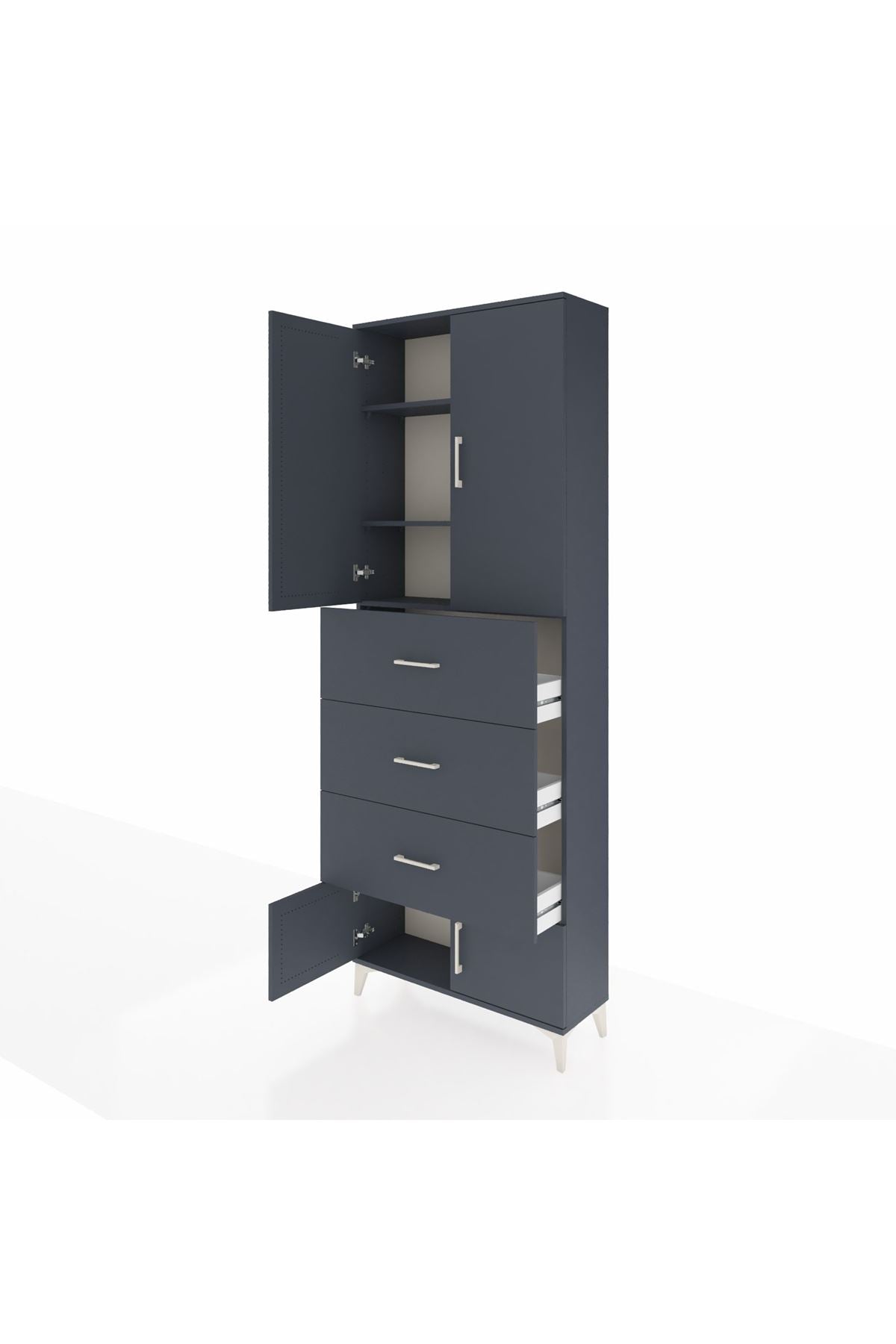 Arges Dolap 3 Raflı 3 Çekmeceli 4 Kapaklı 88x30x243 Antrasit-Antrasit