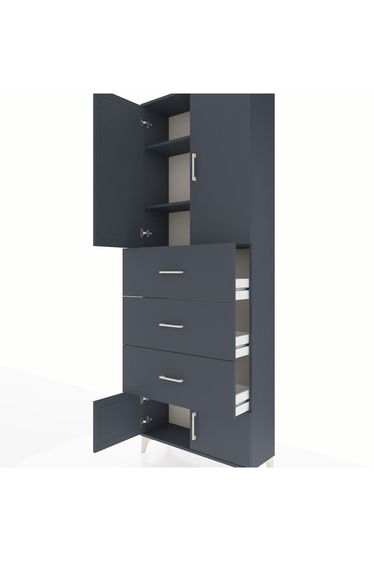 Arges Dolap 3 Raflı 3 Çekmeceli 4 Kapaklı 88x30x243 Antrasit-Antrasit