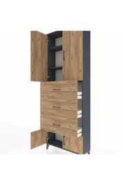 Arges Dolap 3 Raflı 3 Çekmeceli 4 Kapaklı 88x30x243 Antrasit-Çam