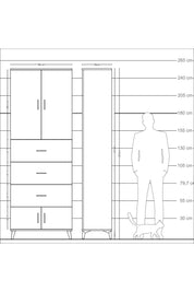 Arges Dolap 3 Raflı 3 Çekmeceli 4 Kapaklı 88x30x243 Çam-Aytaşı