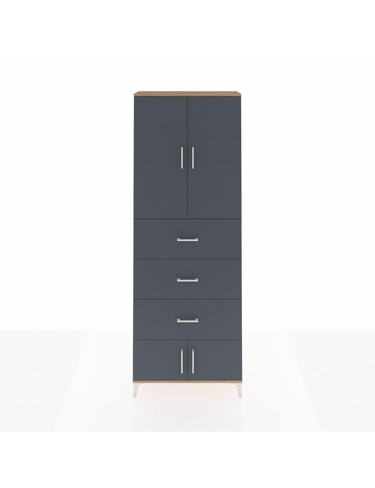 Arges Dolap 3 Raflı 3 Çekmeceli 4 Kapaklı 88x30x243 Çam-Antrasit