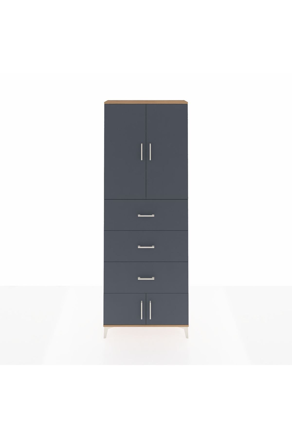 Arges Dolap 3 Raflı 3 Çekmeceli 4 Kapaklı 88x30x243 Çam-Antrasit