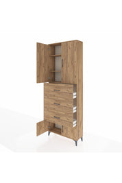 Arges Dolap 3 Raflı 3 Çekmeceli 4 Kapaklı 88x30x243 Çam-Çam