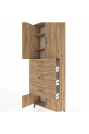 Arges Dolap 3 Raflı 3 Çekmeceli 4 Kapaklı 88x30x243 Çam-Çam