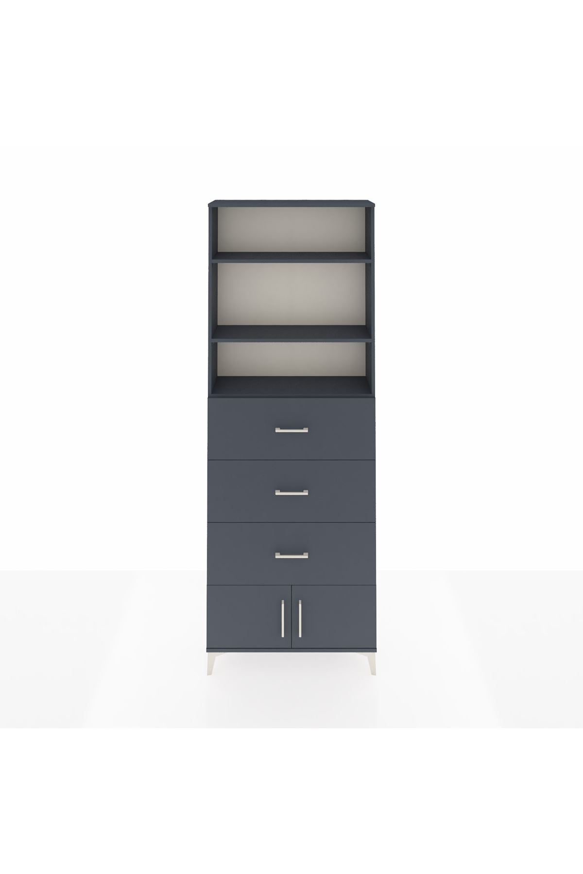 Arges Dolap 3 Raflı 3 Çekmeceli 2 Kapaklı 88x30x243 Antrasit-Antrasit