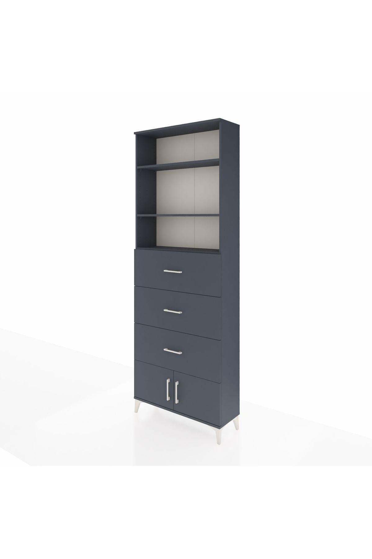 Arges Dolap 3 Raflı 3 Çekmeceli 2 Kapaklı 88x30x243 Antrasit-Antrasit