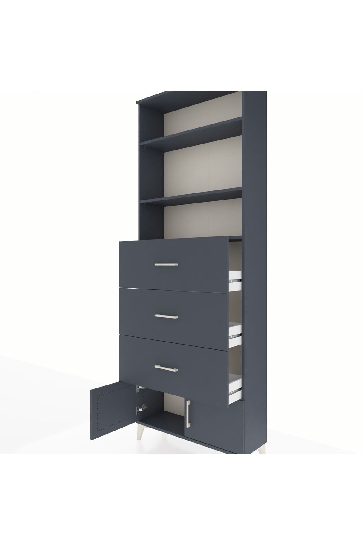 Arges Dolap 3 Raflı 3 Çekmeceli 2 Kapaklı 88x30x243 Antrasit-Antrasit