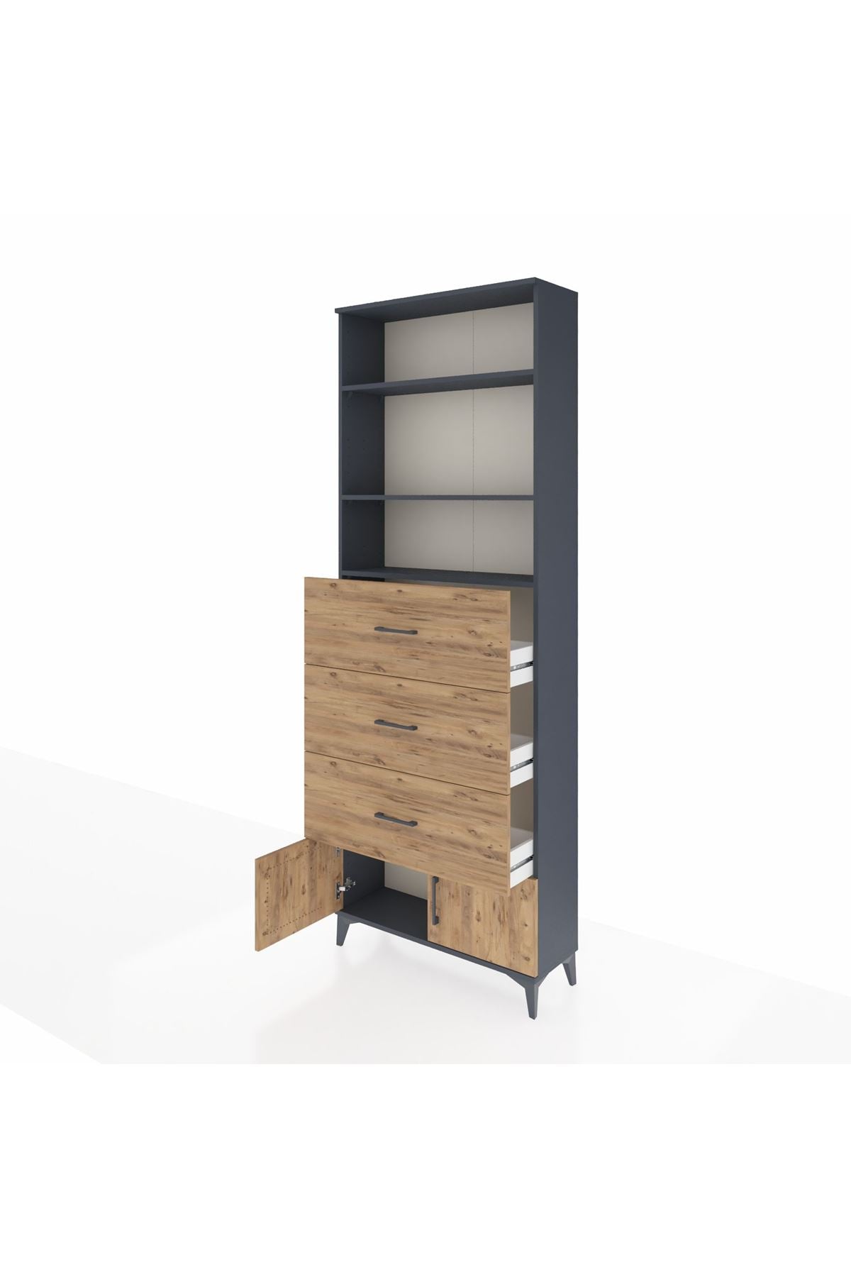 Arges Dolap 3 Raflı 3 Çekmeceli 2 Kapaklı 88x30x243 Antrasit-Çam