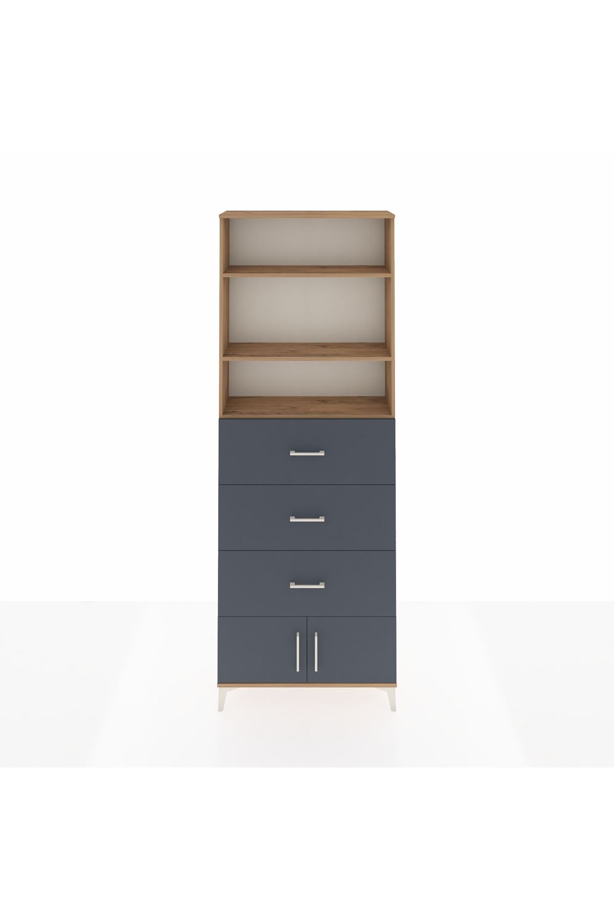 Arges Dolap 3 Raflı 3 Çekmeceli 2 Kapaklı 88x30x243 Çam-Antrasit