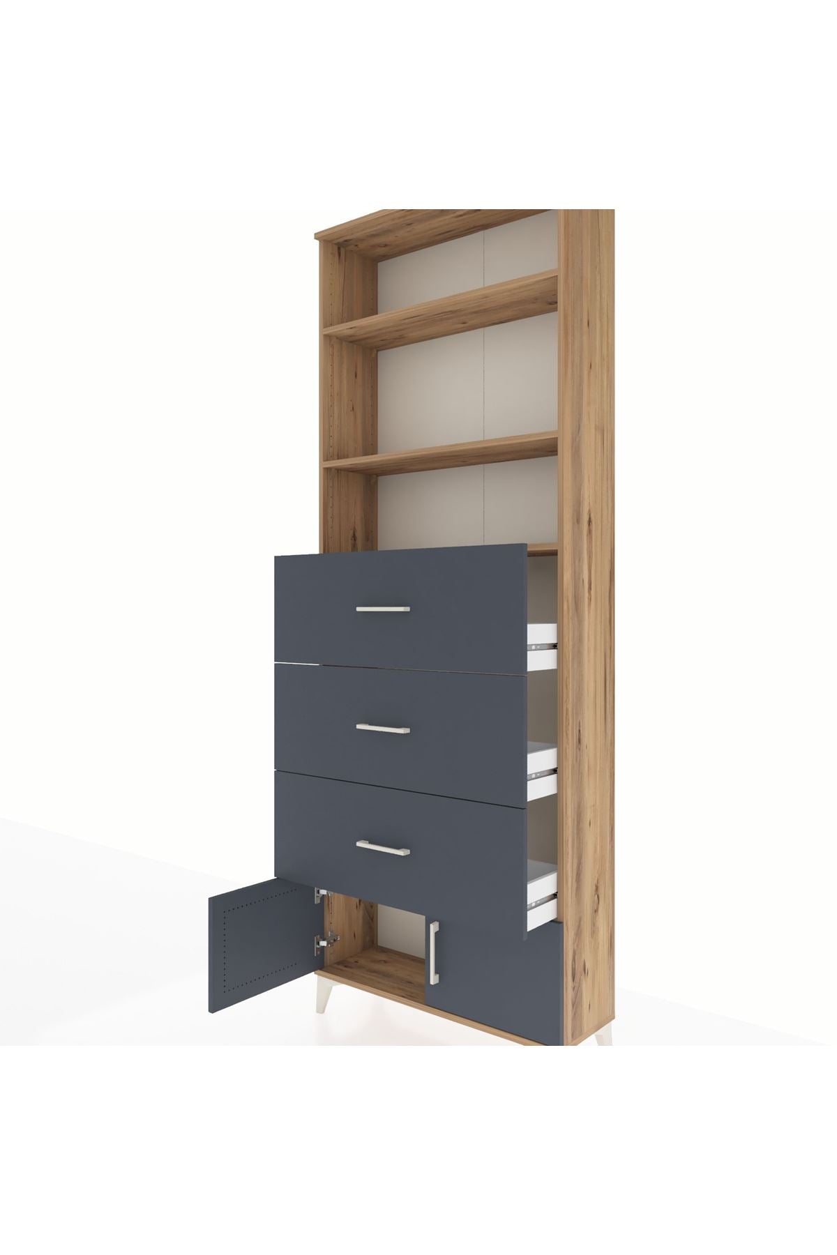 Arges Dolap 3 Raflı 3 Çekmeceli 2 Kapaklı 88x30x243 Çam-Antrasit