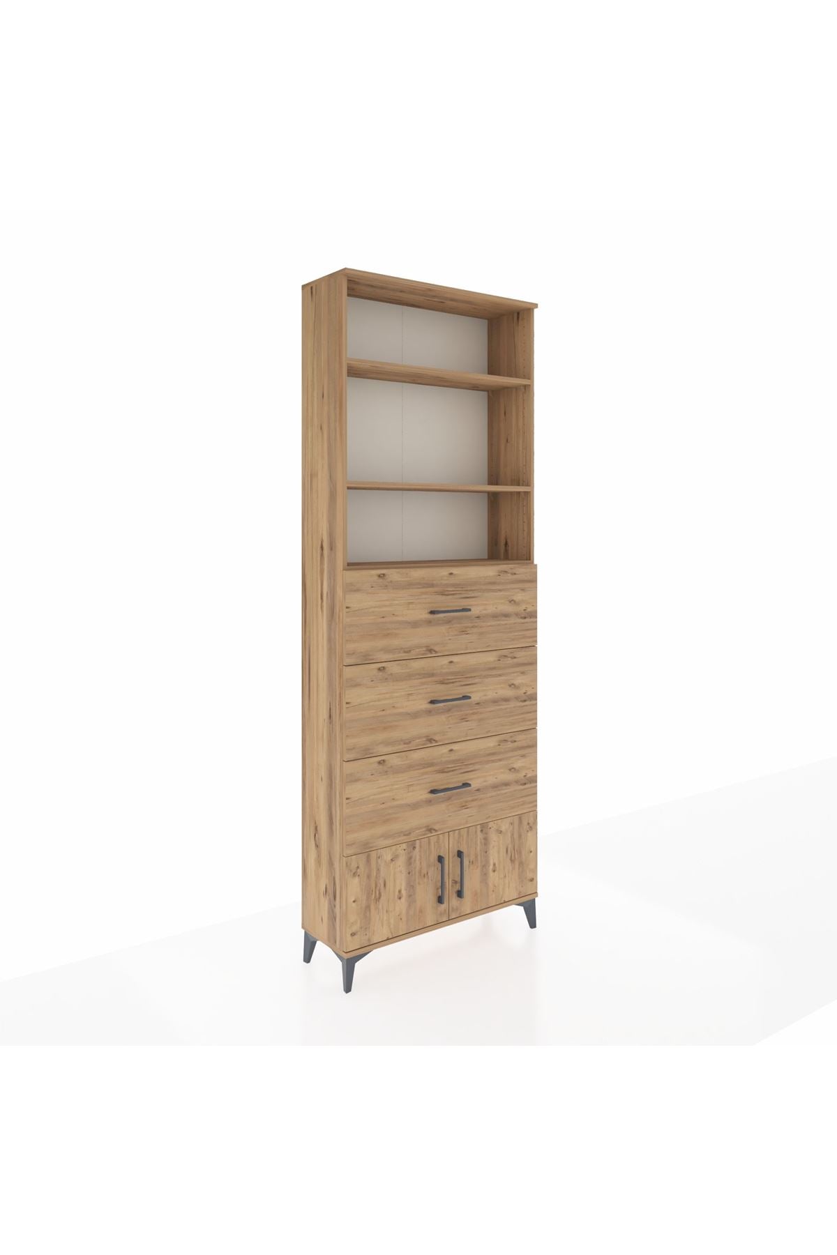 Arges Dolap 3 Raflı 3 Çekmeceli 2 Kapaklı 88x30x243 Çam-Çam