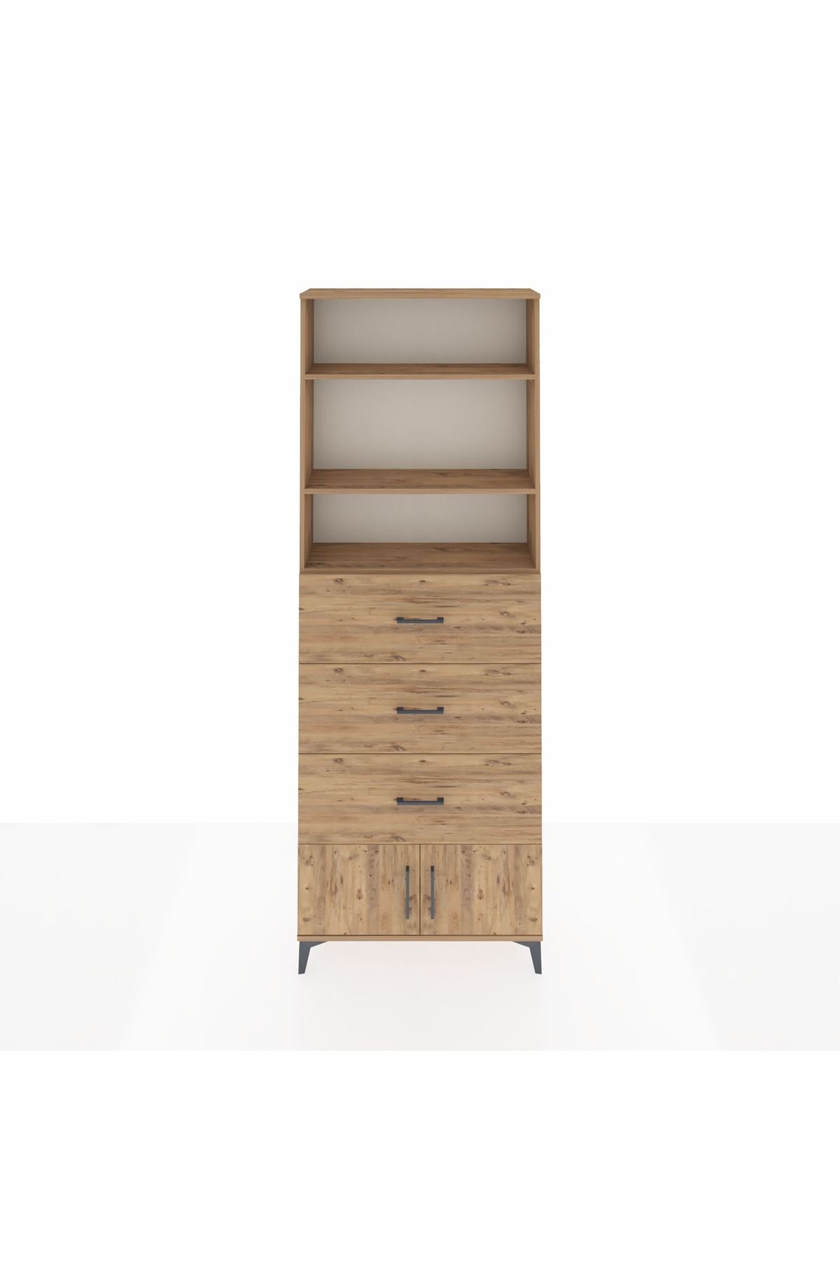 Arges Dolap 3 Raflı 3 Çekmeceli 2 Kapaklı 88x30x243 Çam-Çam