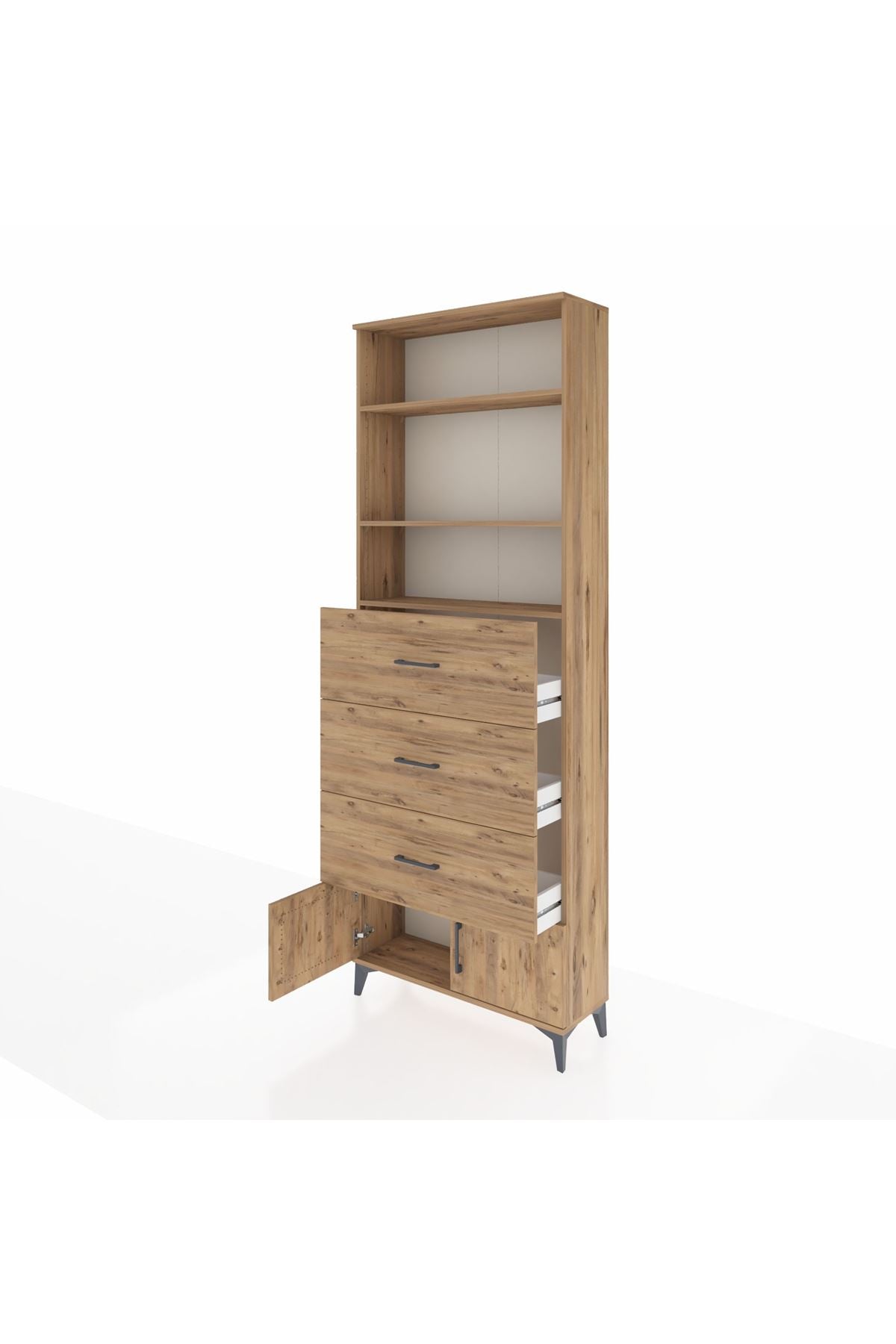 Arges Dolap 3 Raflı 3 Çekmeceli 2 Kapaklı 88x30x243 Çam-Çam