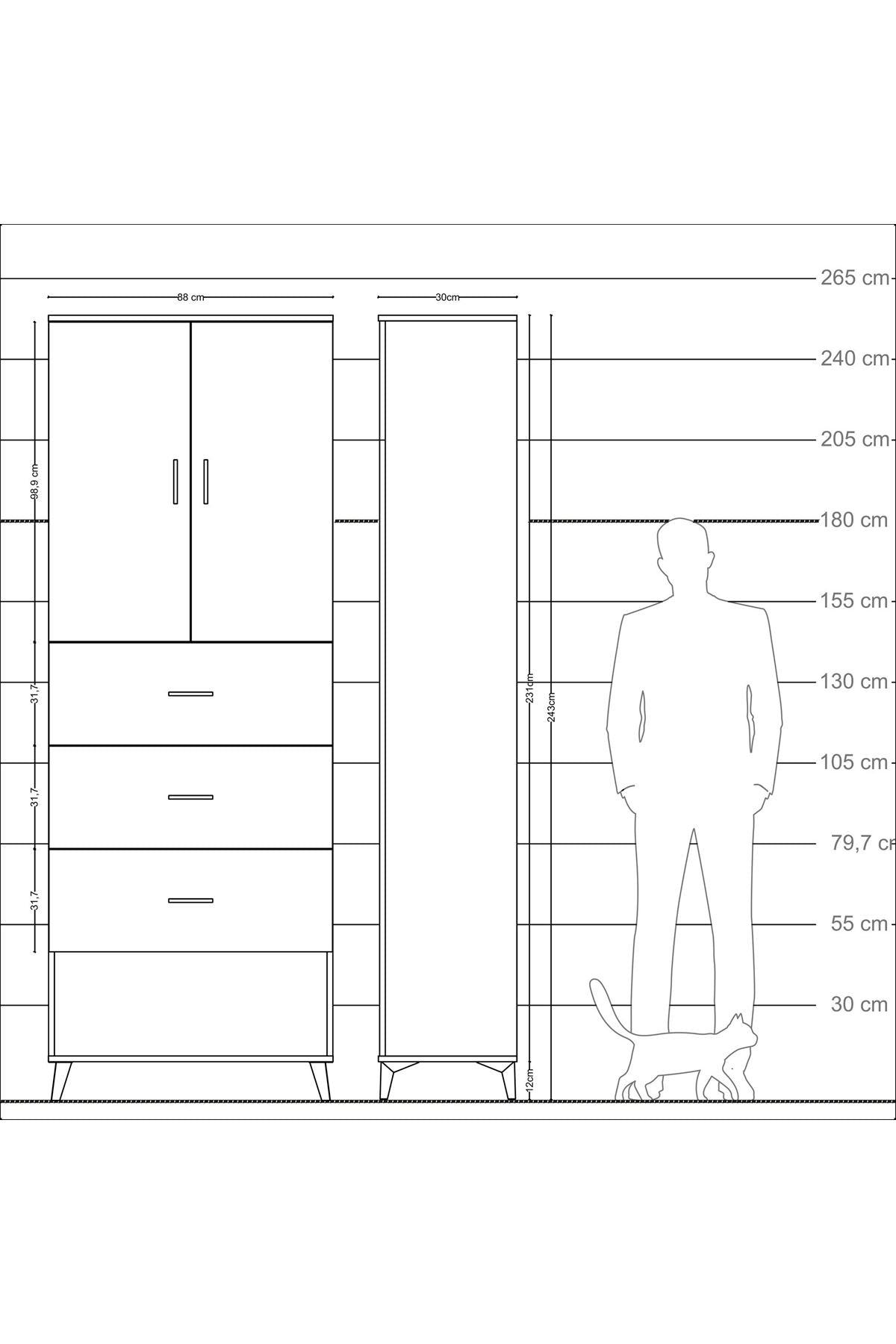 Arges Dolap 3 Raflı 3 Çekmeceli 2 Kapaklı 88x30x243 Aytaşı-Aytaşı