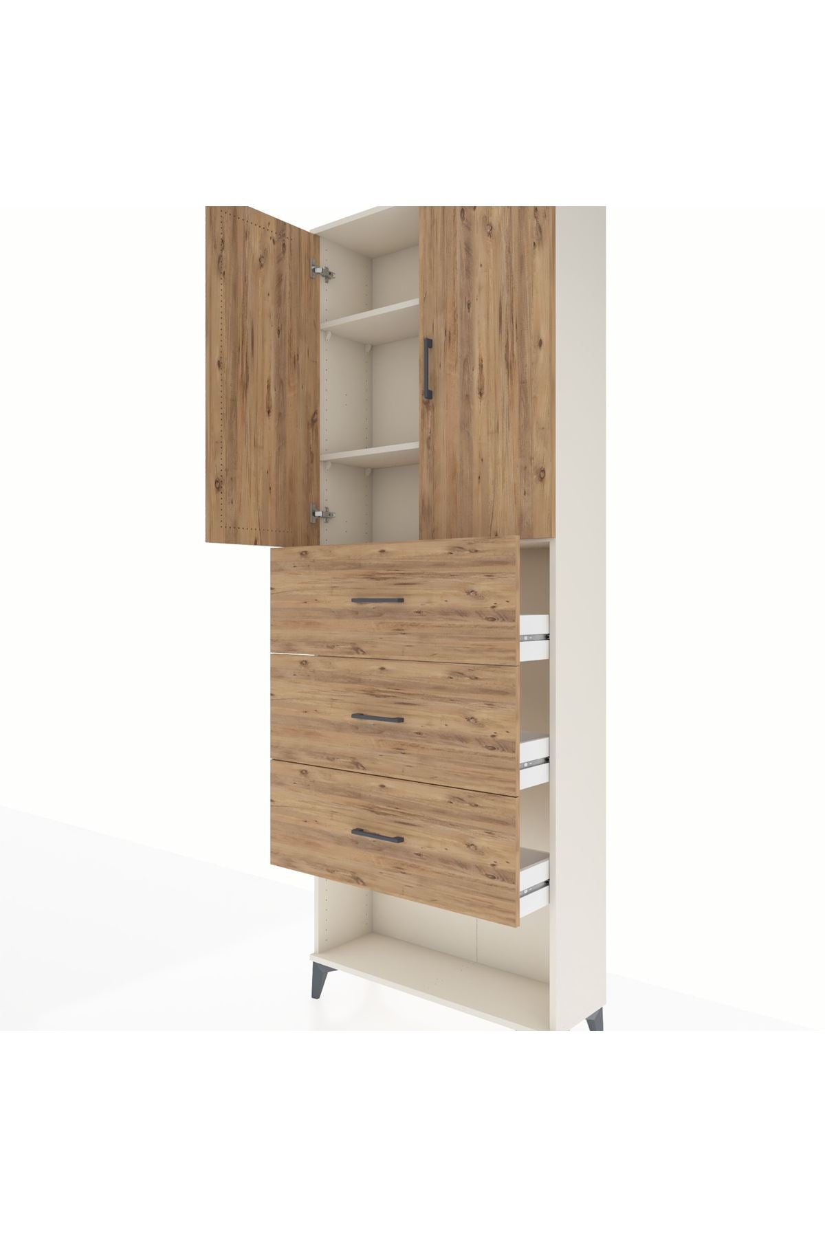 Arges Dolap 3 Raflı 3 Çekmeceli 2 Kapaklı 88x30x243 Aytaşı-Çam