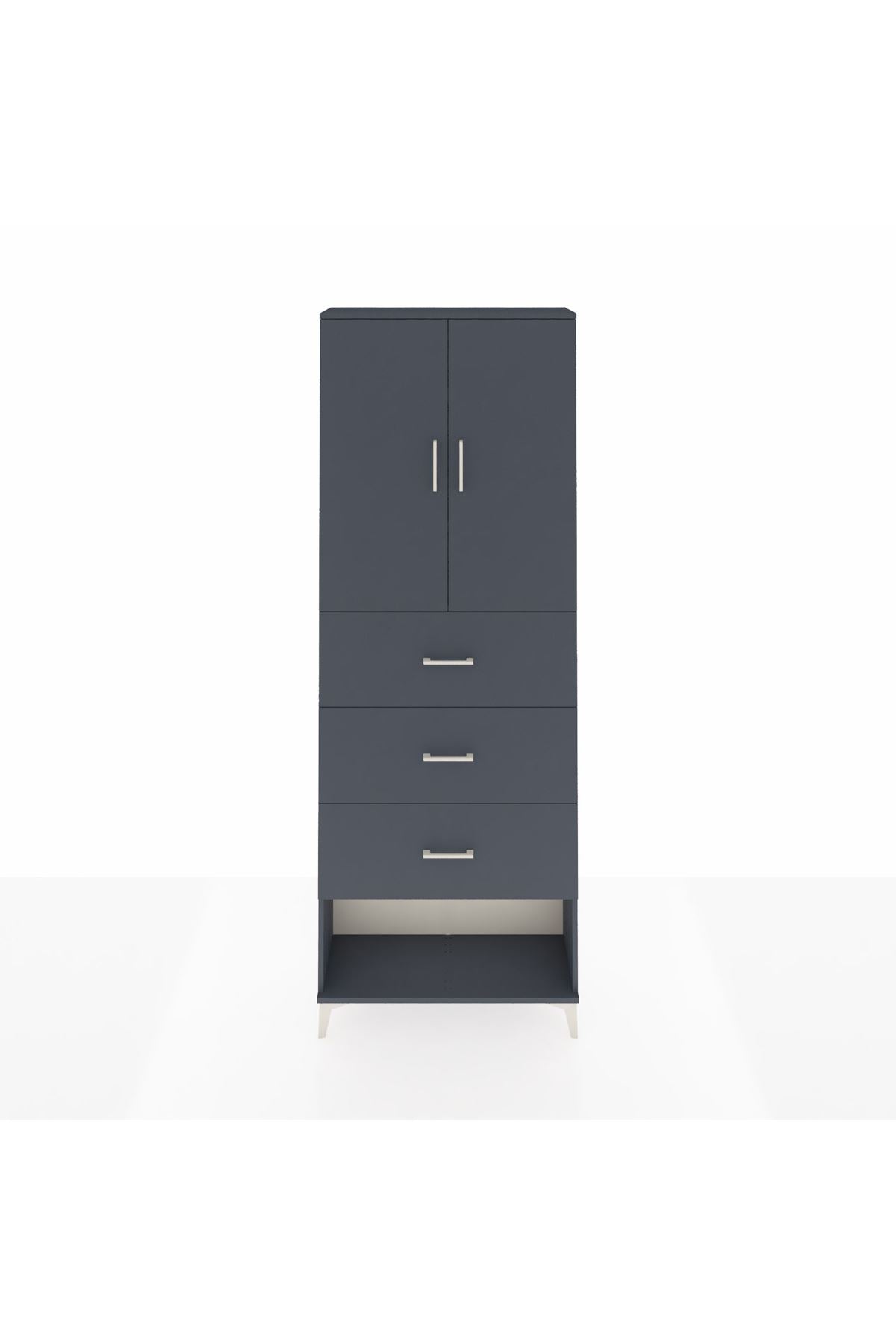 Arges Dolap 3 Raflı 3 Çekmeceli 2 Kapaklı 88x30x243 Antrasit-Antrasit