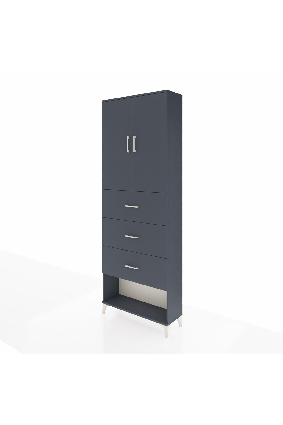 Arges Dolap 3 Raflı 3 Çekmeceli 2 Kapaklı 88x30x243 Antrasit-Antrasit