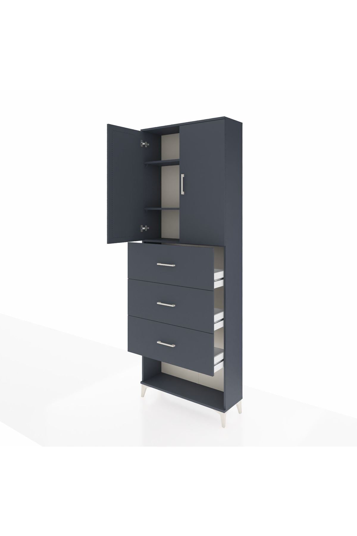 Arges Dolap 3 Raflı 3 Çekmeceli 2 Kapaklı 88x30x243 Antrasit-Antrasit