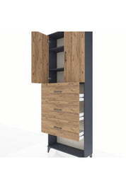Arges Dolap 3 Raflı 3 Çekmeceli 2 Kapaklı 88x30x243 Antrasit-Çam