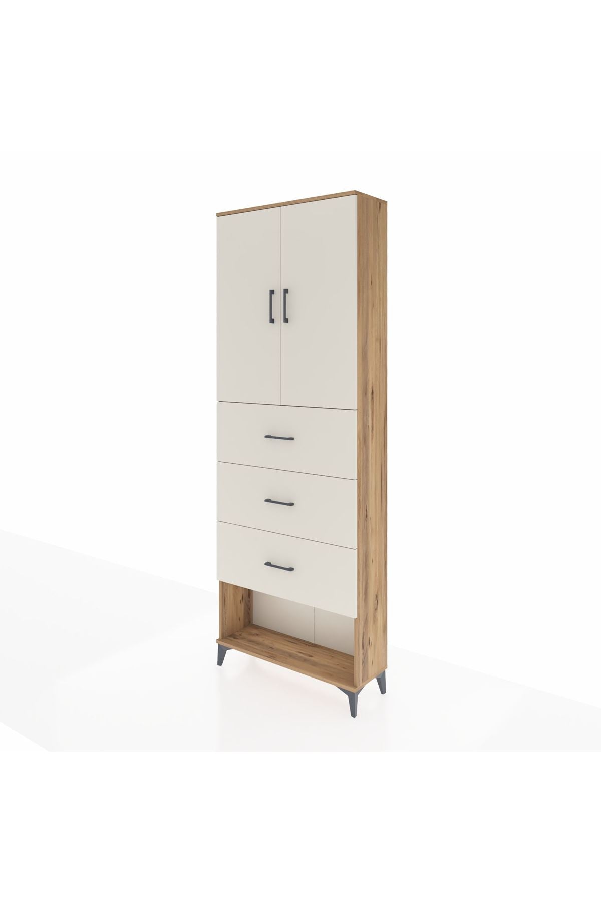 Arges Dolap 3 Raflı 3 Çekmeceli 2 Kapaklı 88x30x243 Çam-Aytaşı