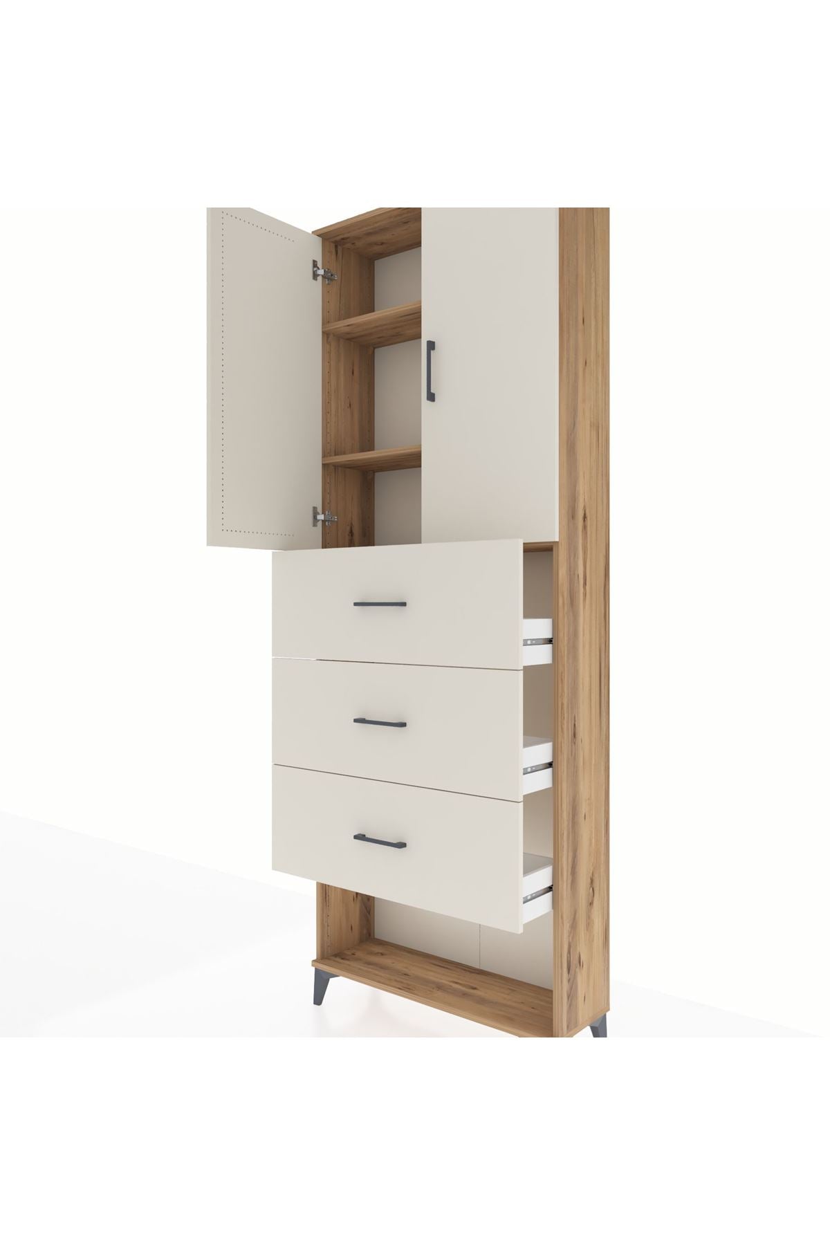 Arges Dolap 3 Raflı 3 Çekmeceli 2 Kapaklı 88x30x243 Çam-Aytaşı