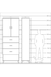 Arges Dolap 3 Raflı 3 Çekmeceli 2 Kapaklı 88x30x243 Çam-Antrasit