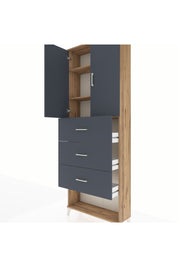 Arges Dolap 3 Raflı 3 Çekmeceli 2 Kapaklı 88x30x243 Çam-Antrasit