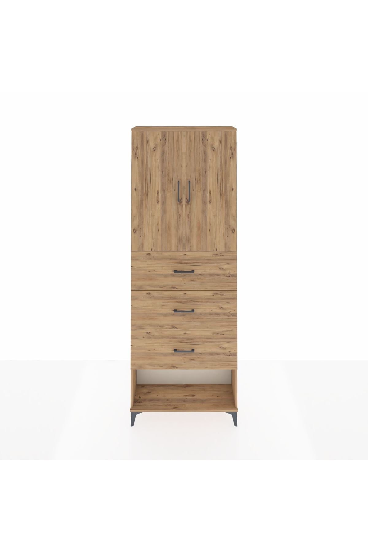 Arges Dolap 3 Raflı 3 Çekmeceli 2 Kapaklı 88x30x243 Çam-Çam