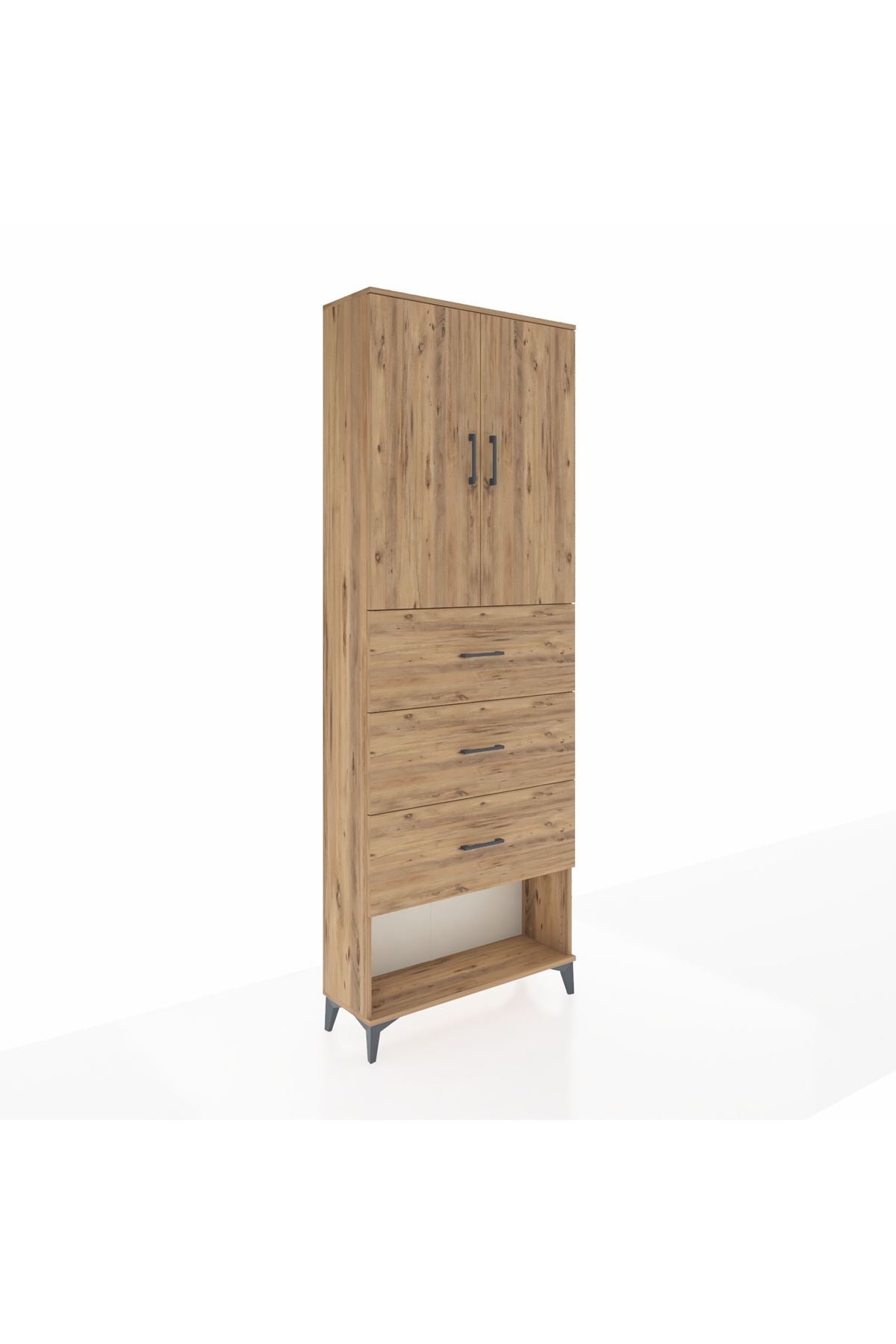 Arges Dolap 3 Raflı 3 Çekmeceli 2 Kapaklı 88x30x243 Çam-Çam