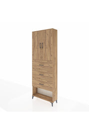 Arges Dolap 3 Raflı 3 Çekmeceli 2 Kapaklı 88x30x243 Çam-Çam