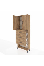 Arges Dolap 3 Raflı 3 Çekmeceli 2 Kapaklı 88x30x243 Çam-Çam