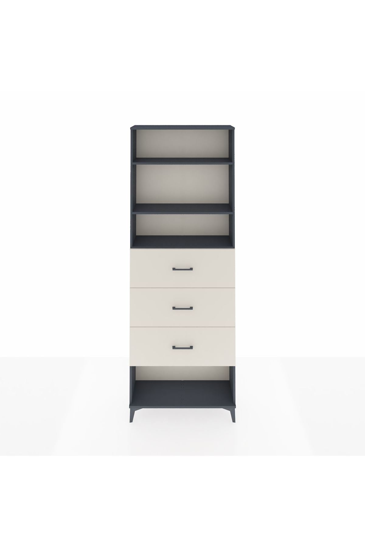 Arges Dolap 3 Raflı 3 Çekmeceli 88x30x243 Antrasit-Aytaşı