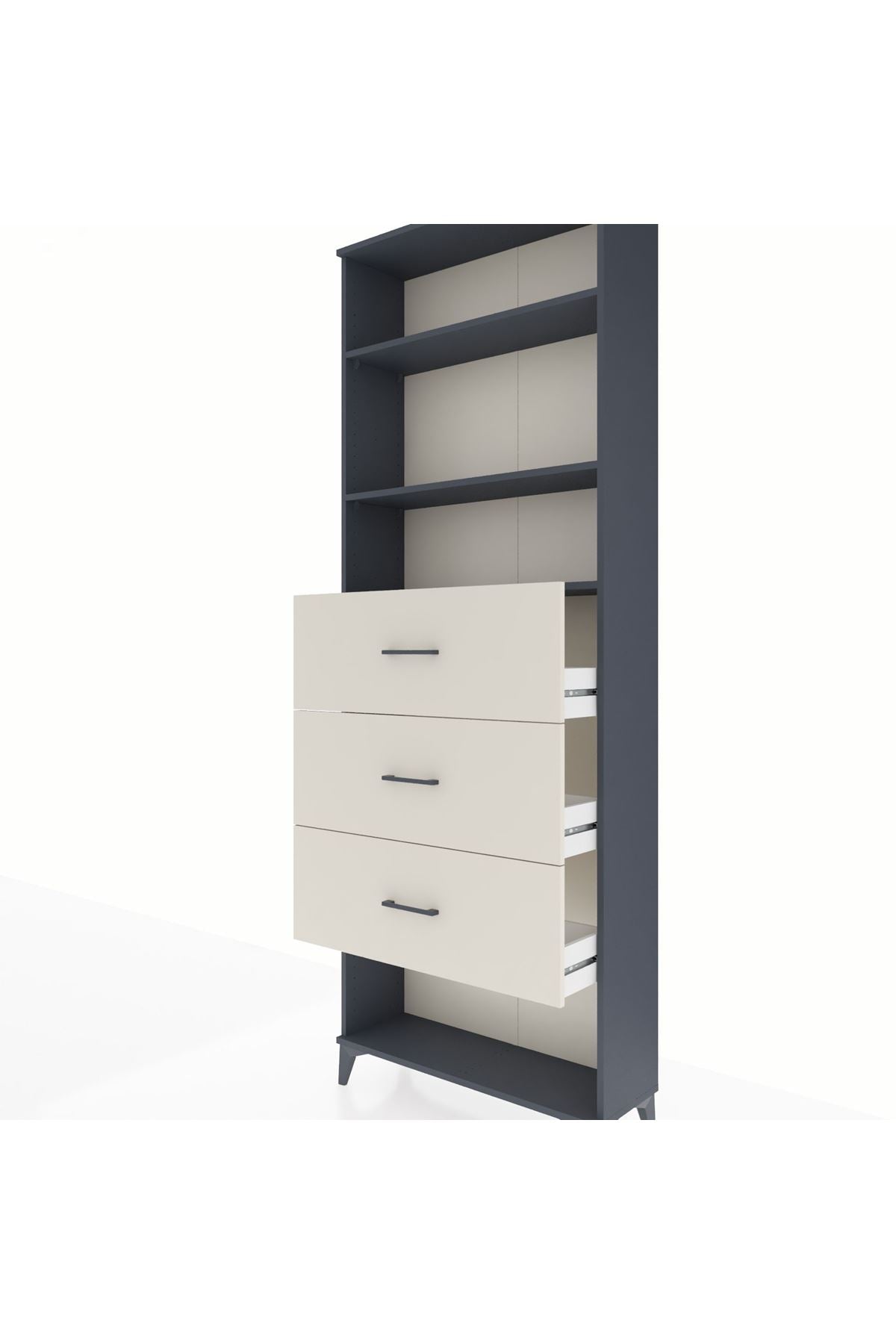 Arges Dolap 3 Raflı 3 Çekmeceli 88x30x243 Antrasit-Aytaşı
