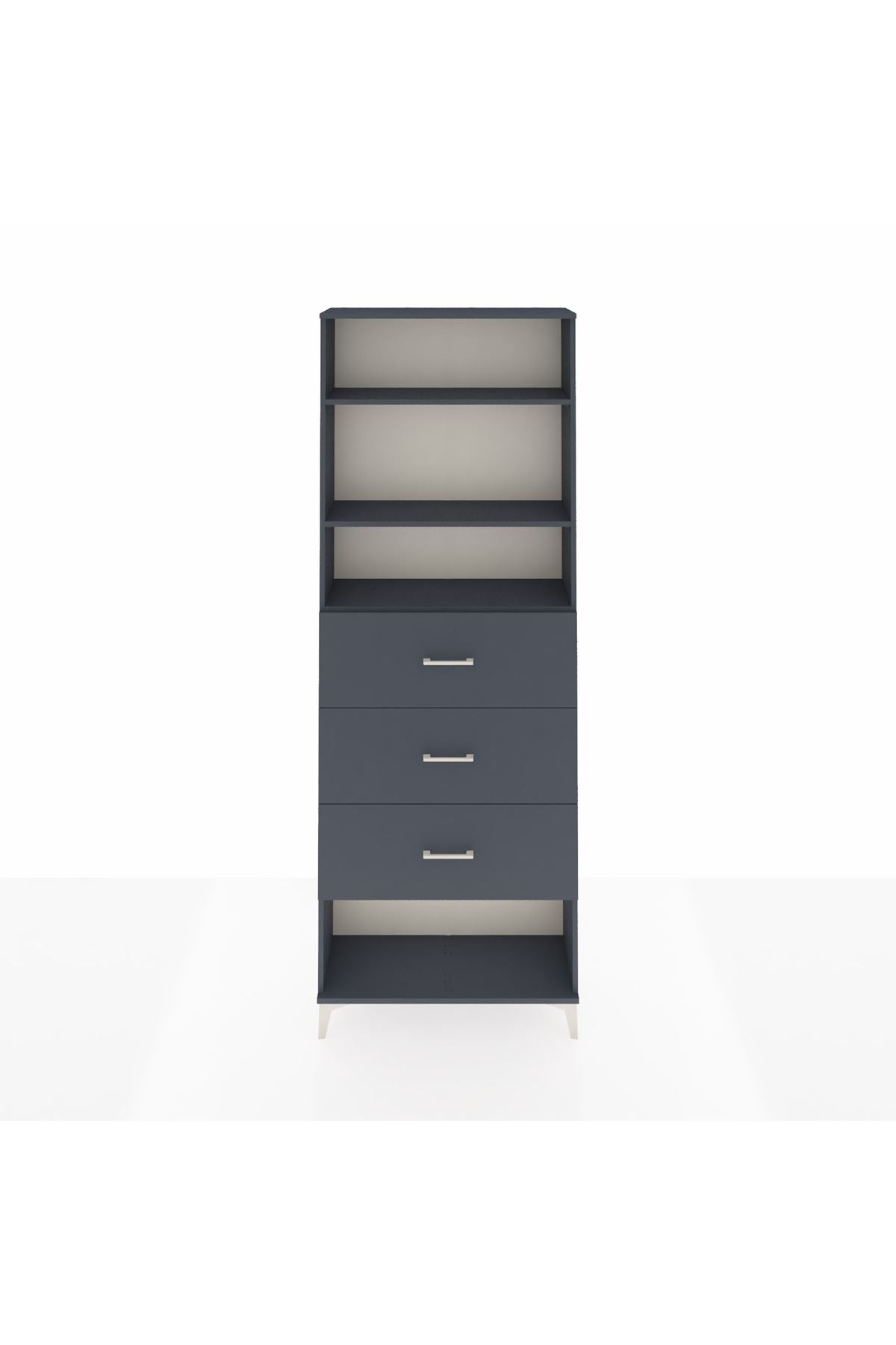 Arges Dolap 3 Raflı 3 Çekmeceli 88x30x243 Antrasit-Antrasit