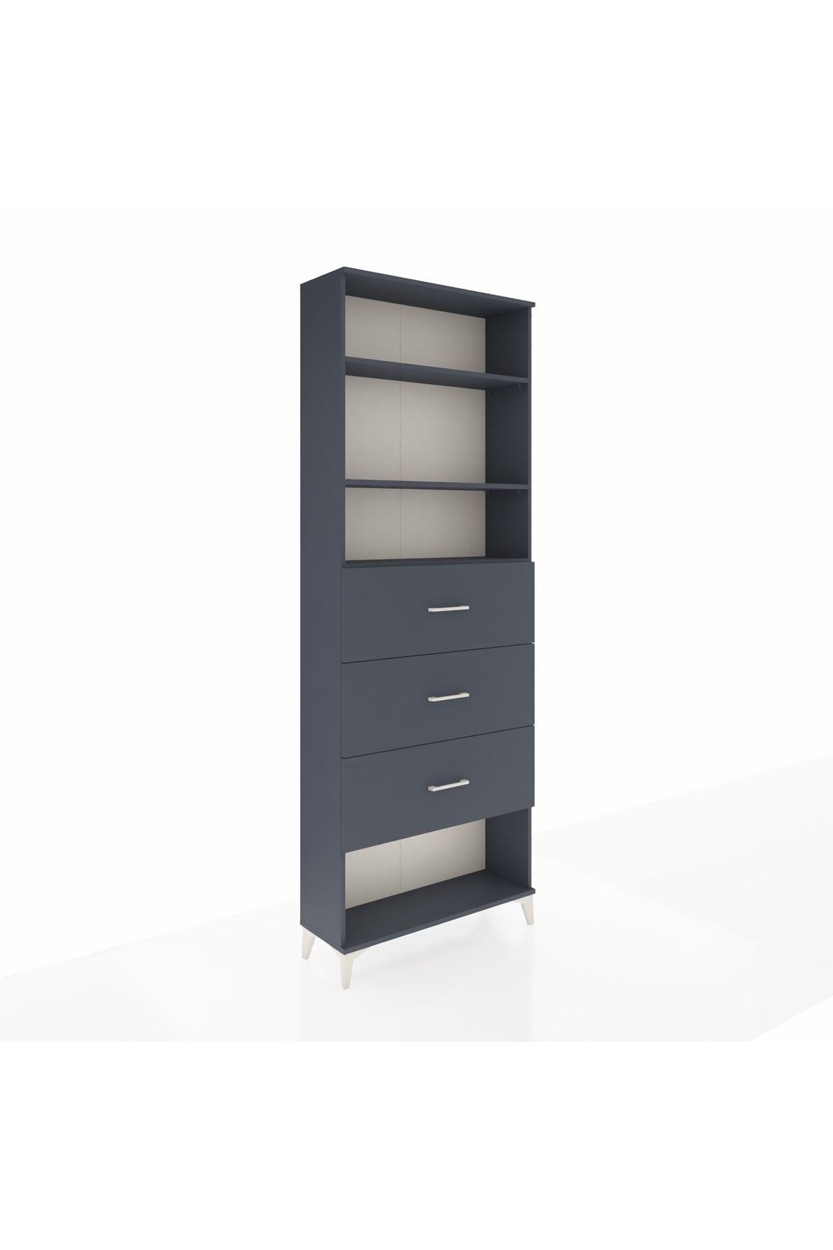 Arges Dolap 3 Raflı 3 Çekmeceli 88x30x243 Antrasit-Antrasit