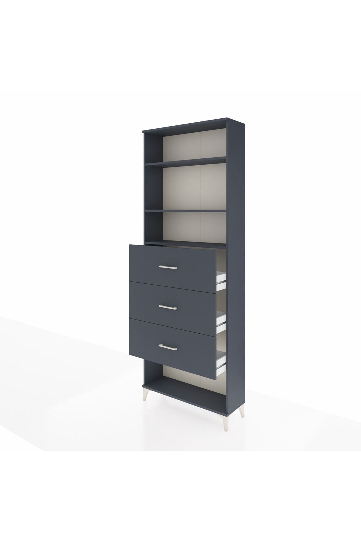 Arges Dolap 3 Raflı 3 Çekmeceli 88x30x243 Antrasit-Antrasit