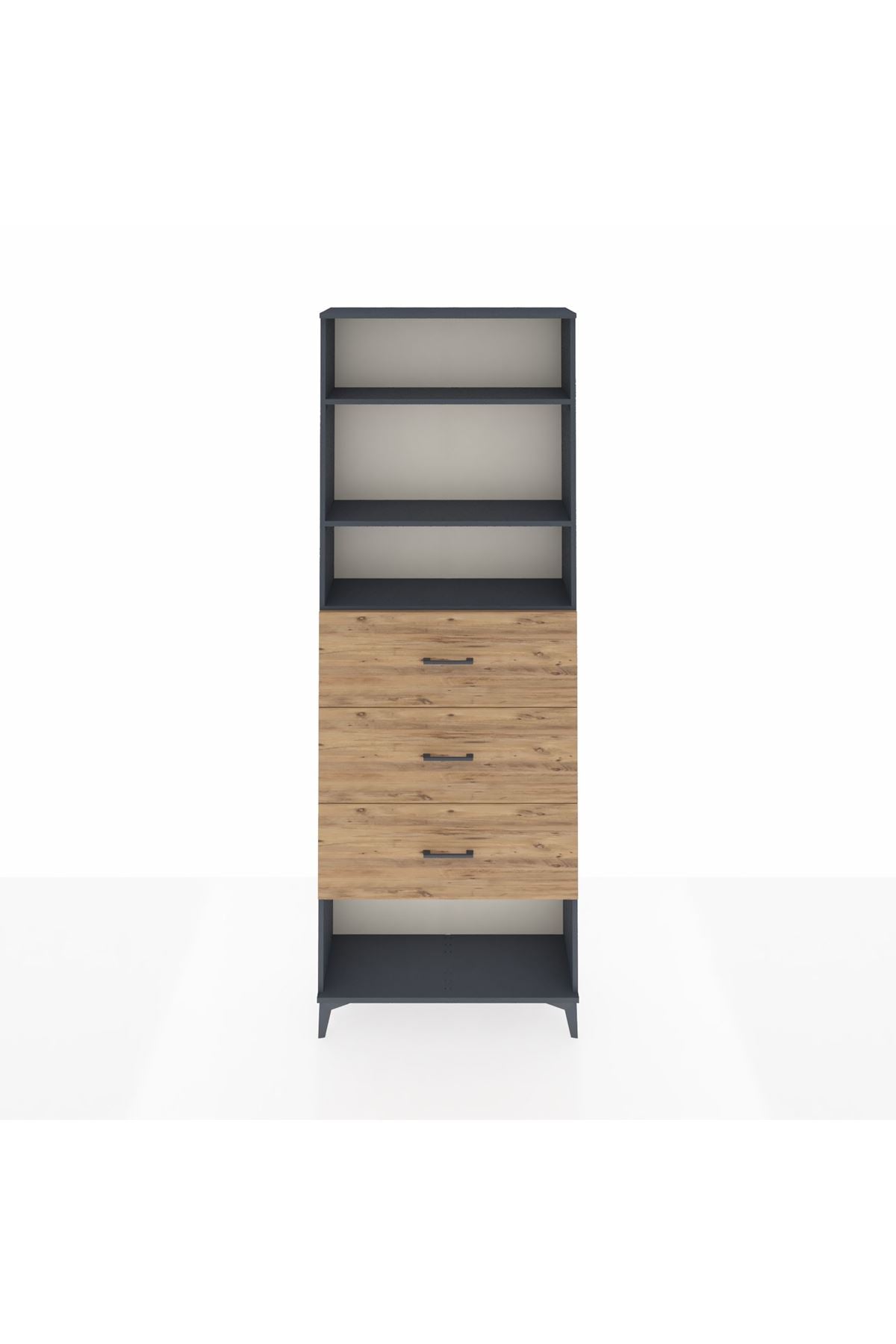 Arges Dolap 3 Raflı 3 Çekmeceli 88x30x243 Antrasit-Çam
