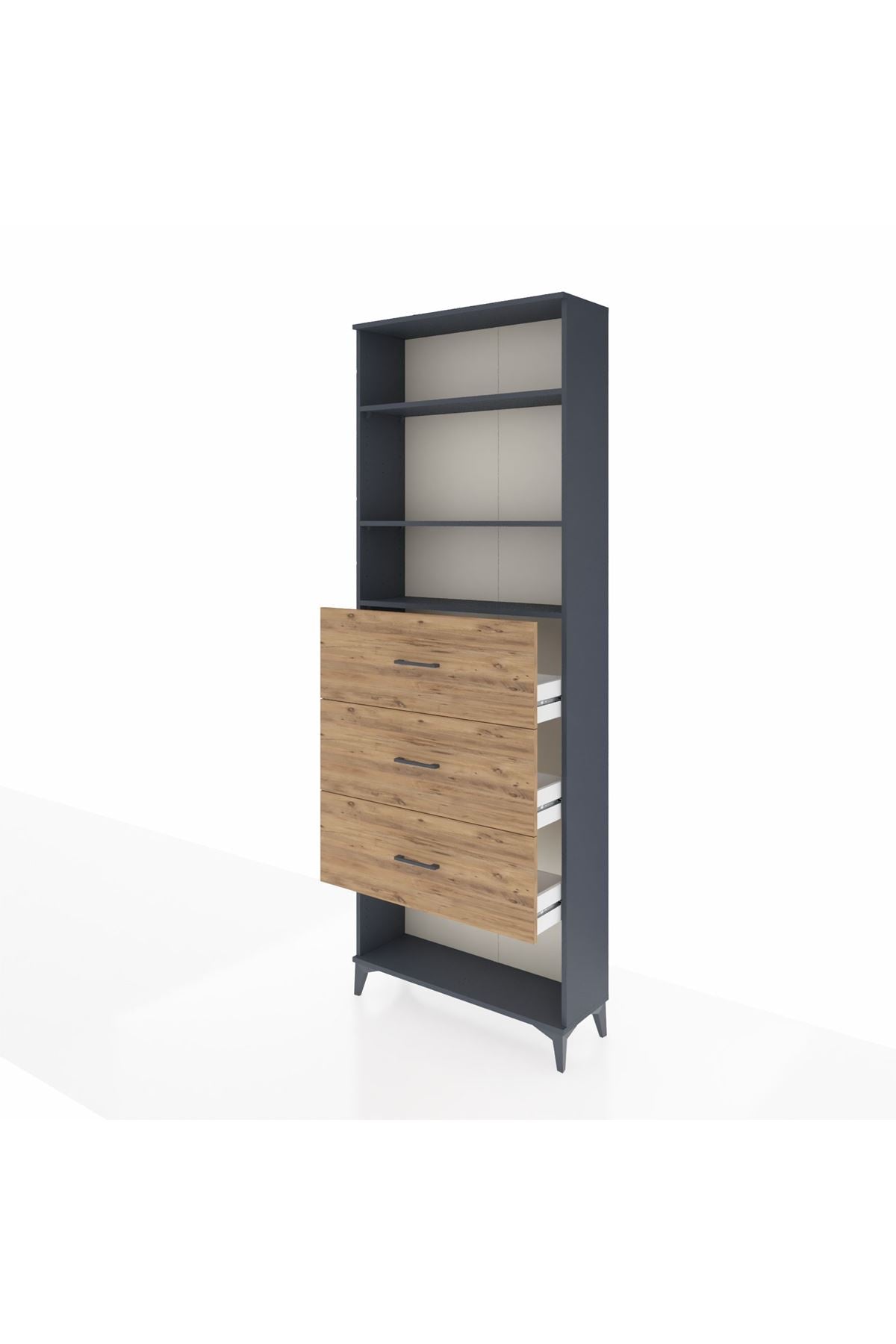 Arges Dolap 3 Raflı 3 Çekmeceli 88x30x243 Antrasit-Çam