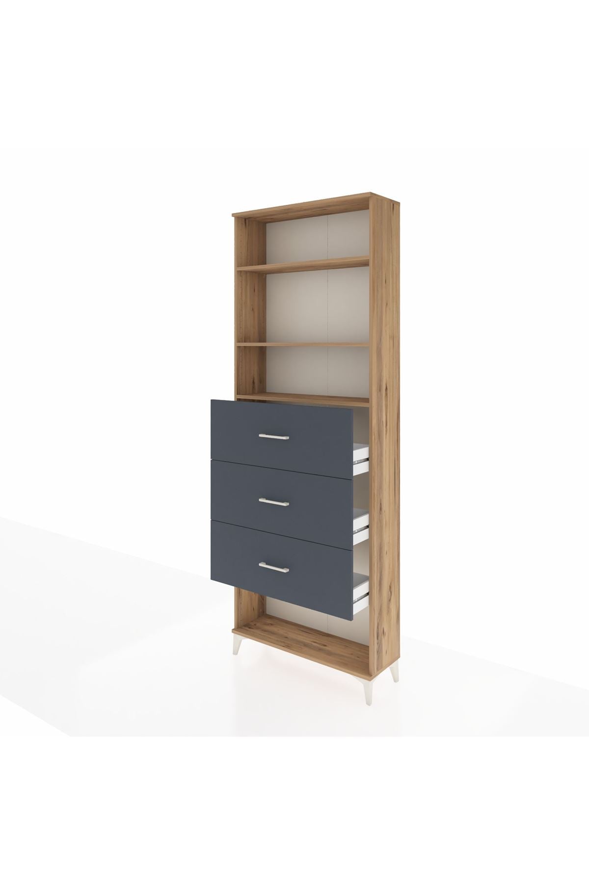 Arges Dolap 3 Raflı 3 Çekmeceli 88x30x243 Çam-Antrasit