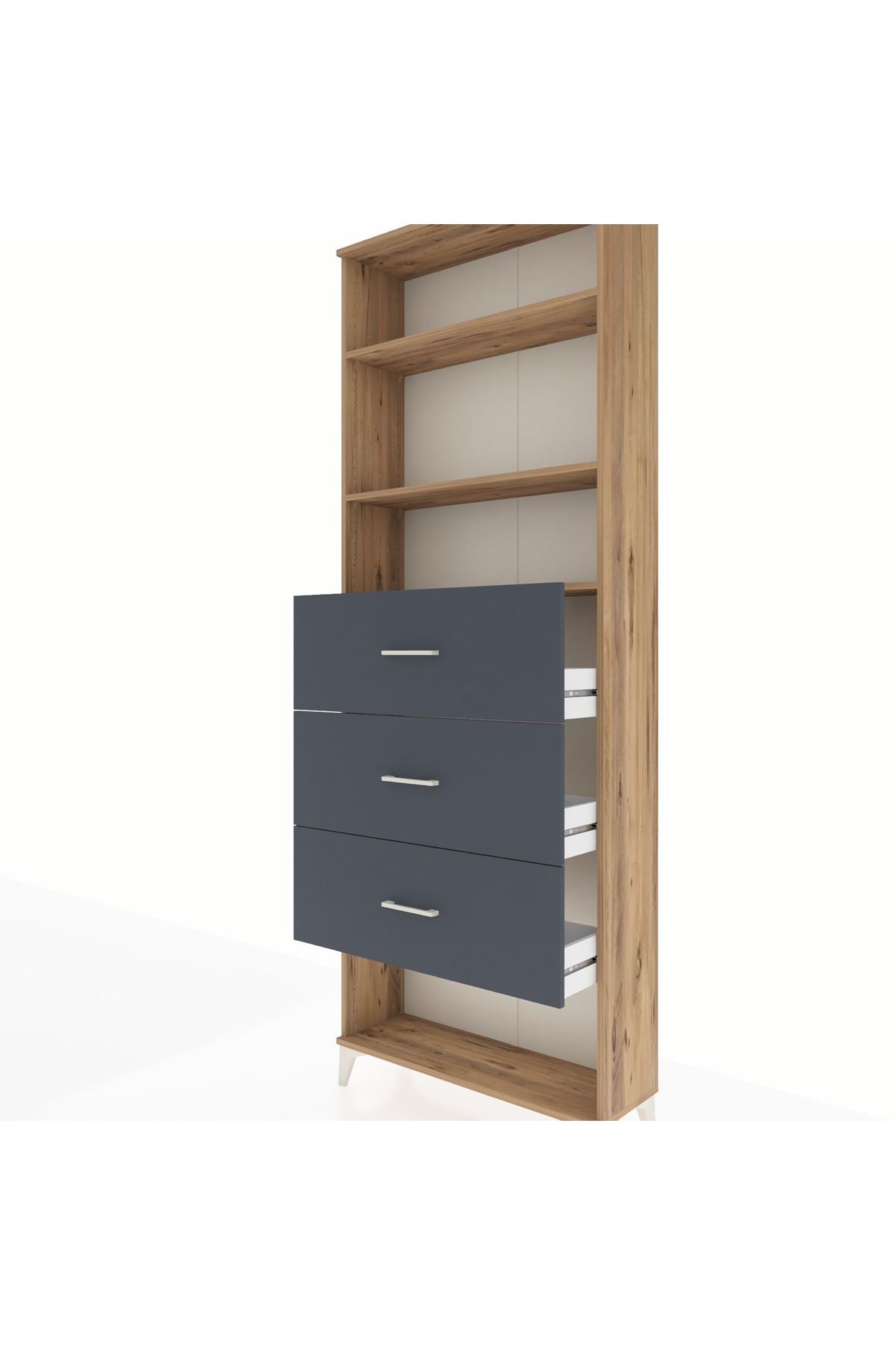 Arges Dolap 3 Raflı 3 Çekmeceli 88x30x243 Çam-Antrasit