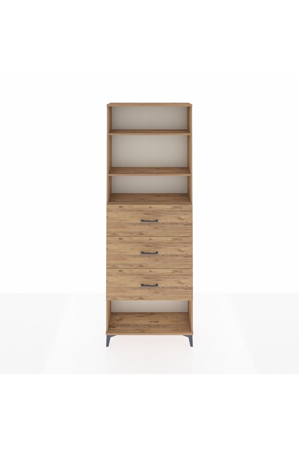 Arges Dolap 3 Raflı 3 Çekmeceli 88x30x243 Çam-Çam